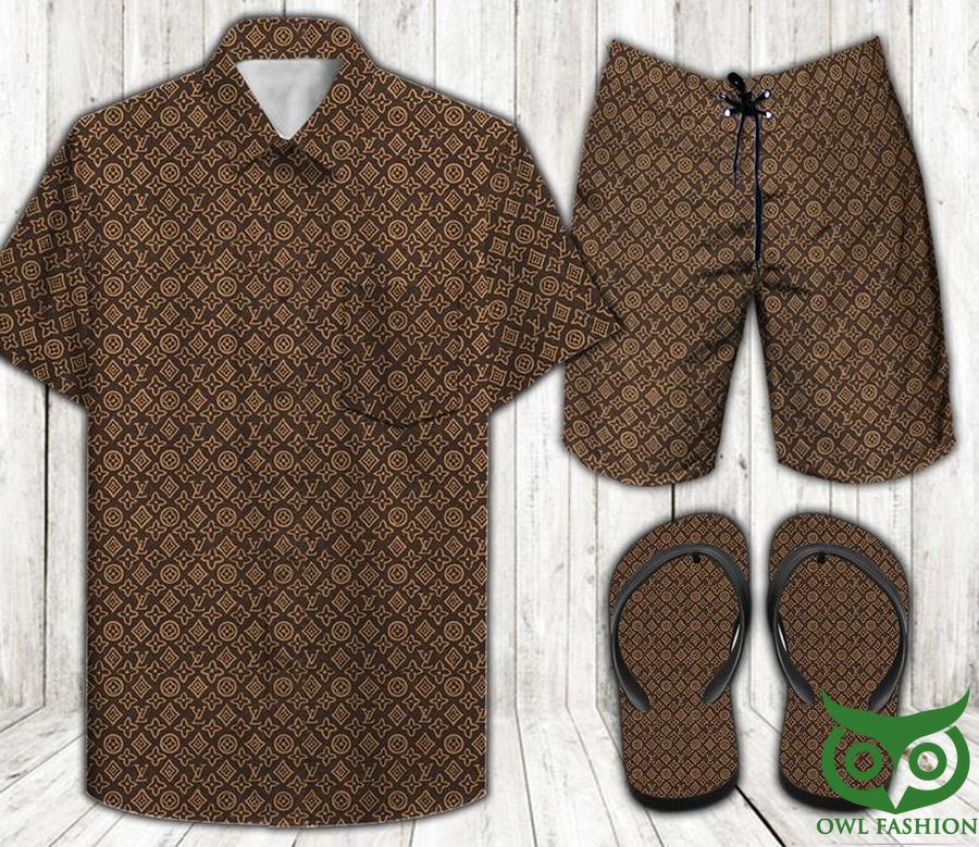 Louis Vuitton Pattern Monogram Combo Flip Flop and Combo Hawaiian Shirt Shorts