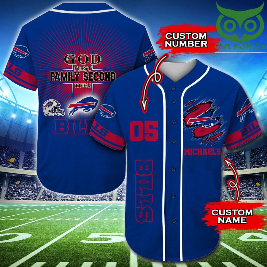Buffalo Bills Luxury NFL Custom Name Number Baseball Jersey Shirt