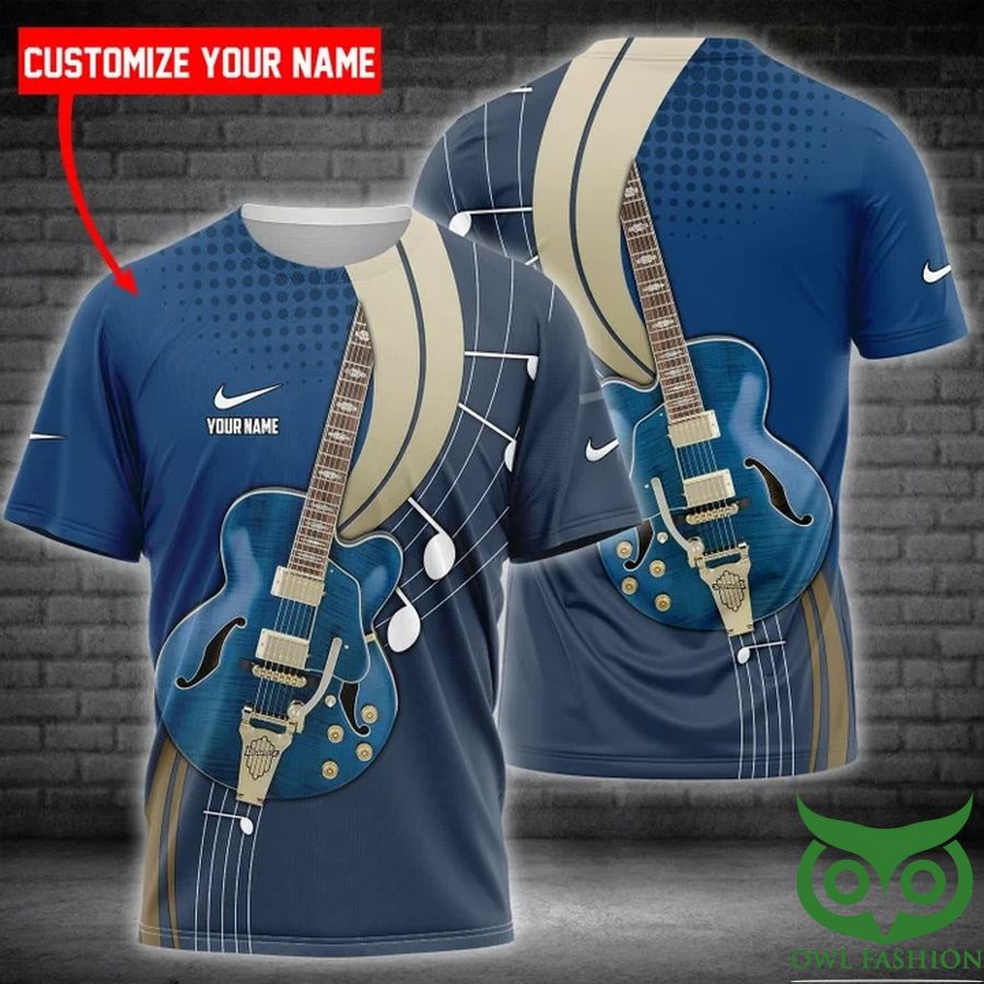 Custom Name Luxury Nike Blue Guitar 3D T-shirt