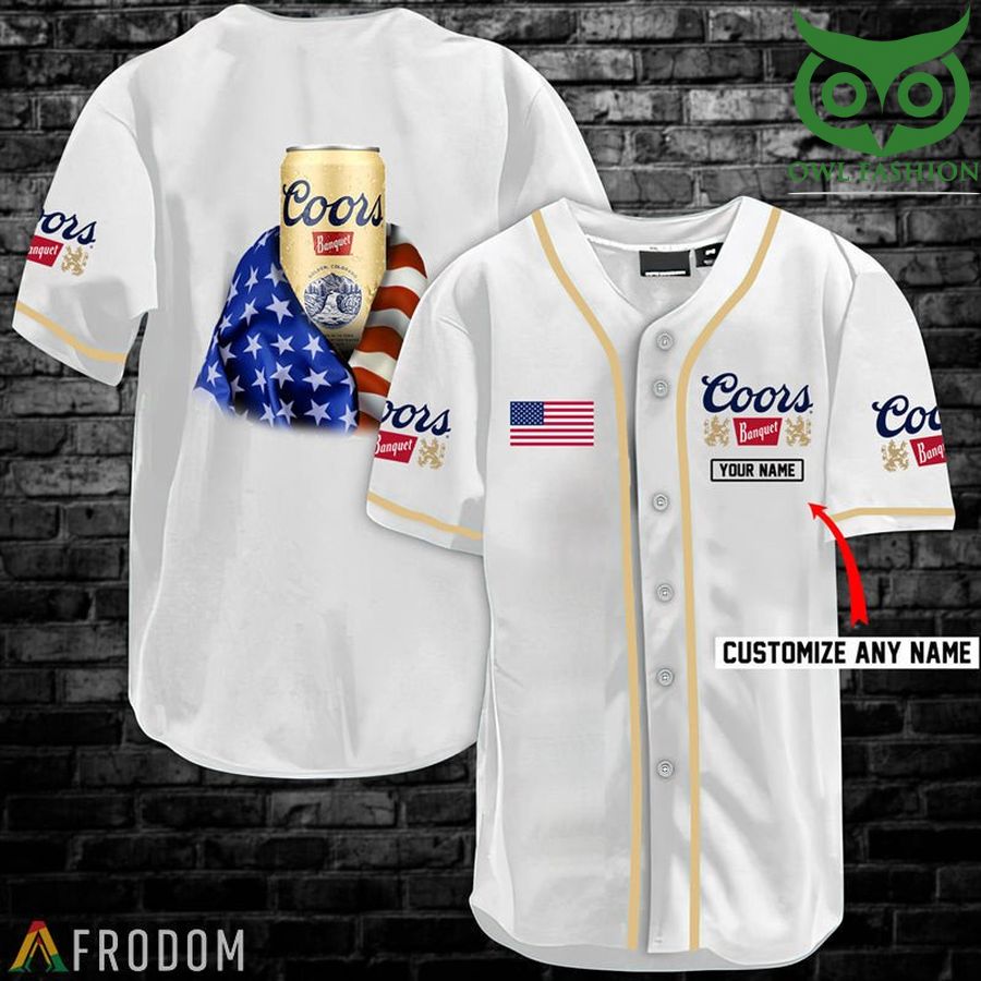 Personalized Vintage White USA Flag Coors Banquet Jersey Shirt
