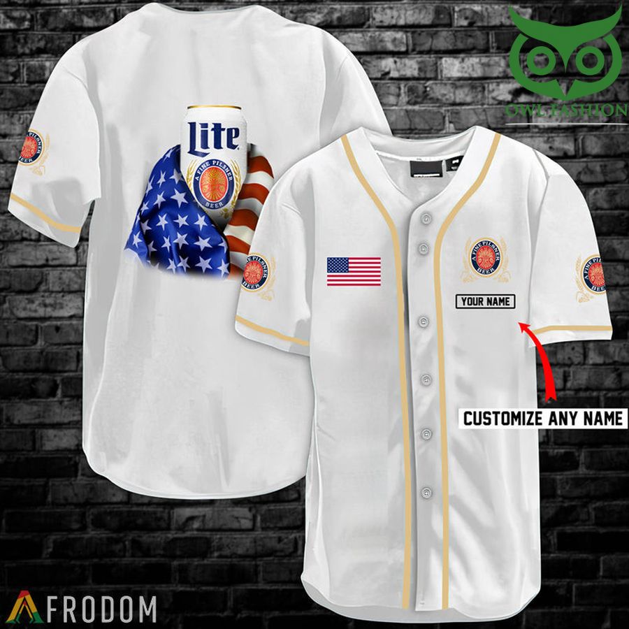 Personalized Vintage White USA Flag Miller Lite Jersey Shirt