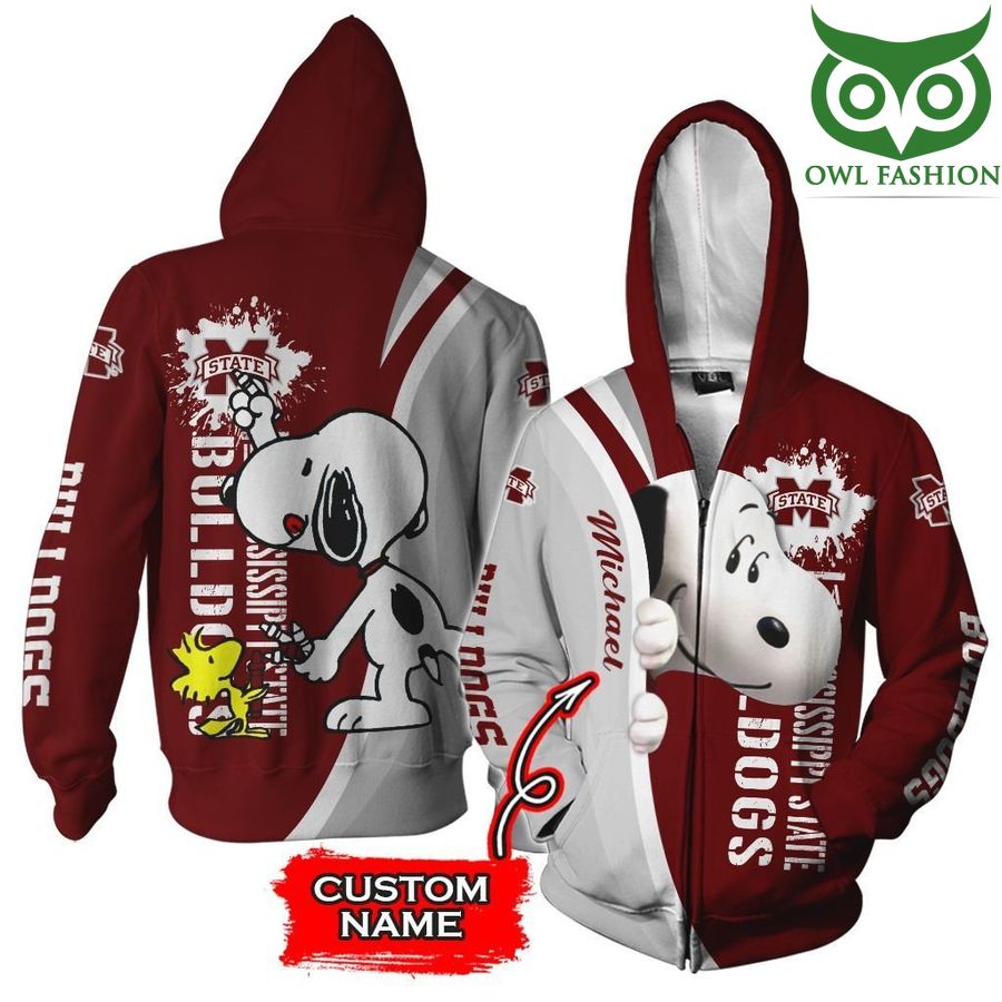 Mississippi State Bulldogs Snoopy NCAA custom name 3D Hoodie