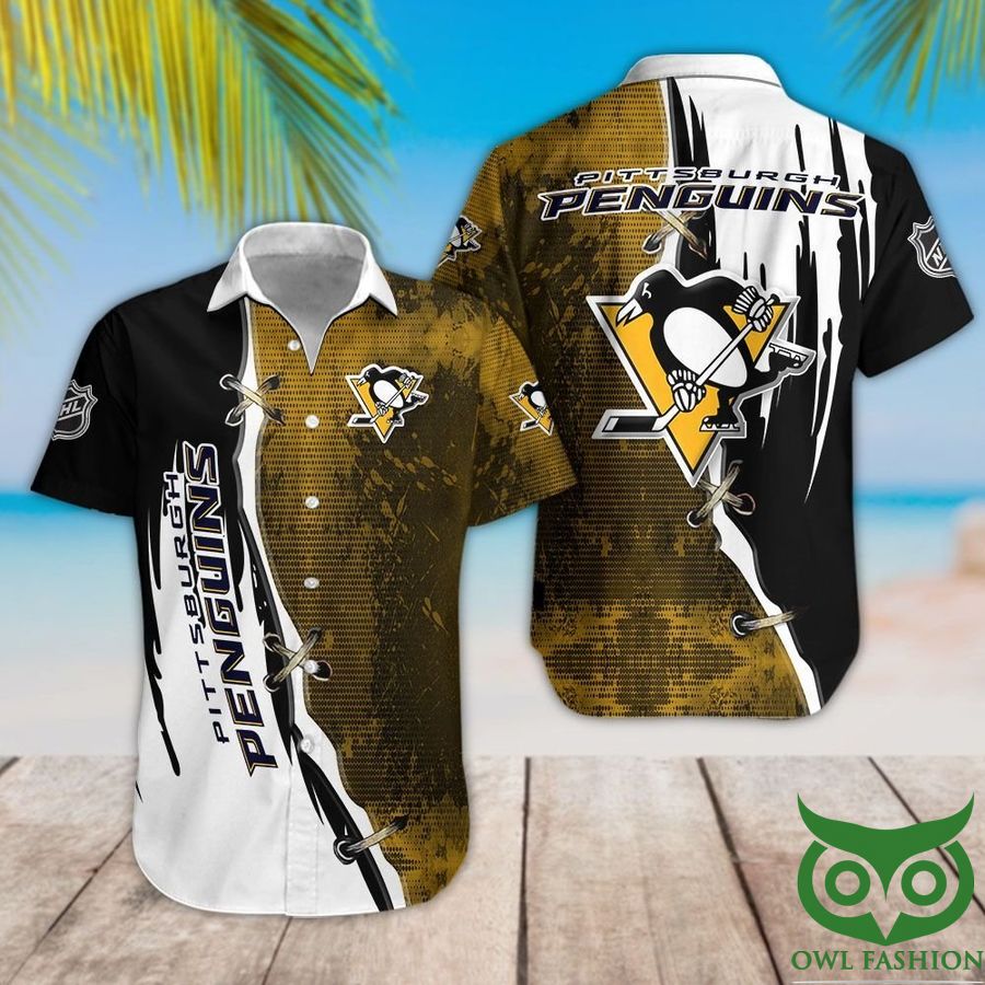 25 Pittsburgh Penguins Dark Yellow Black Hawaiian Shirt