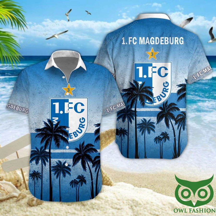 1. FC Magdeburg Blue Coconut Tree Hawaiian Shirt