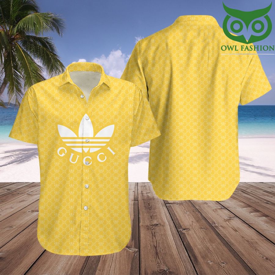 GUCCI x bright yellow luxury Hawaiian Shirt 