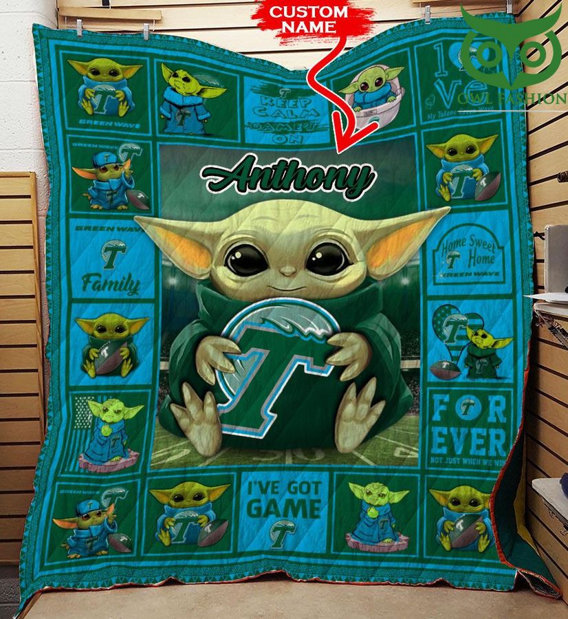 Personalized Baby Yoda NCAA Tulane Green Wave Quilt blanket