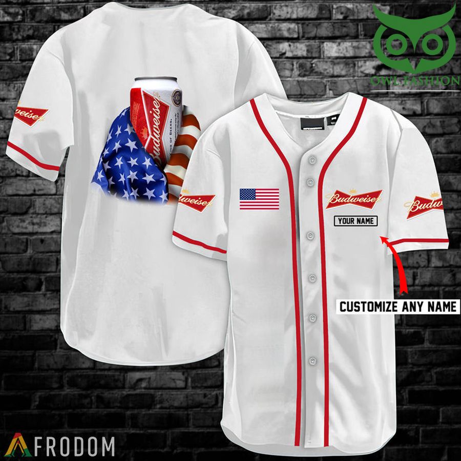 Personalized Vintage White USA Flag Budweiser Jersey Shirt