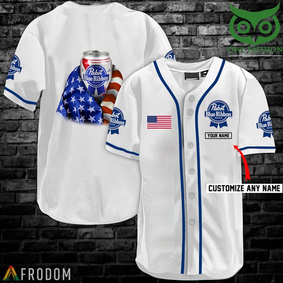 Personalized Vintage White USA Flag Pabst Blue Ribbon Jersey Shirt
