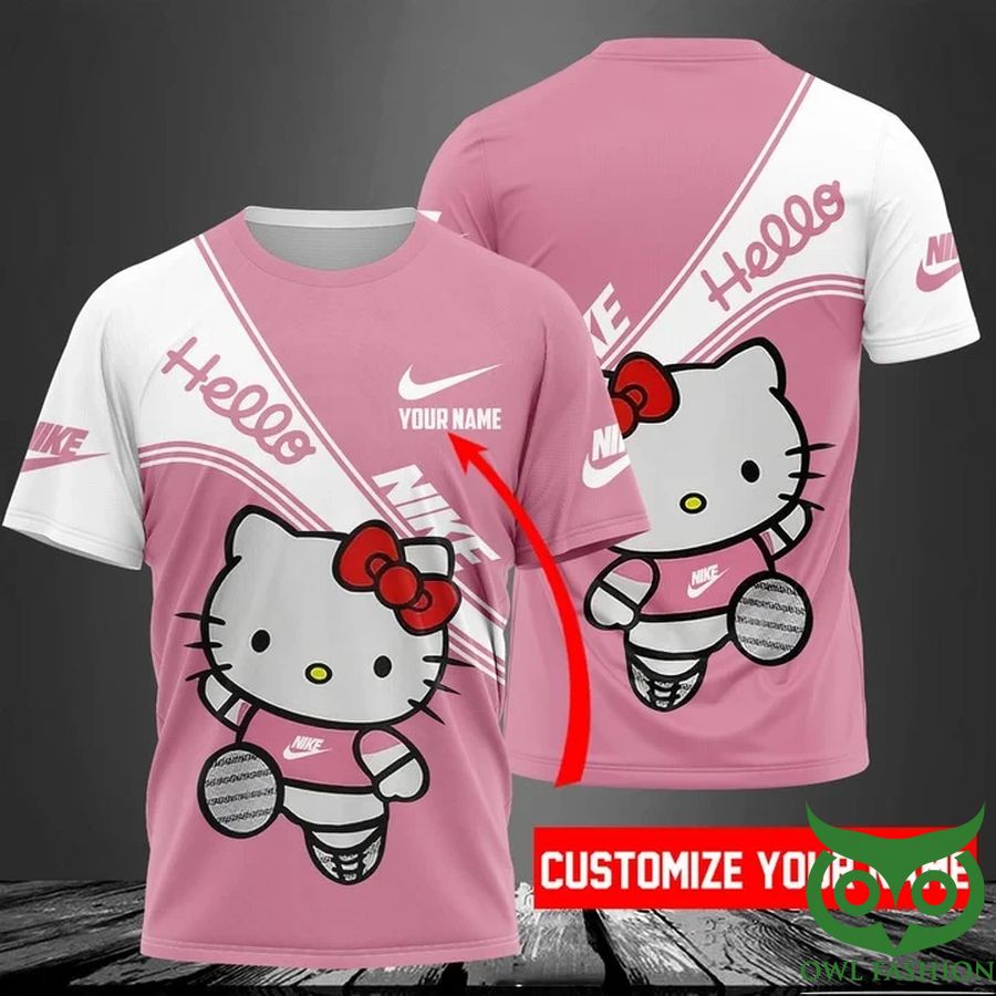 Custom Name Luxury Nike Hello Kitty Pink 3D T-shirt
