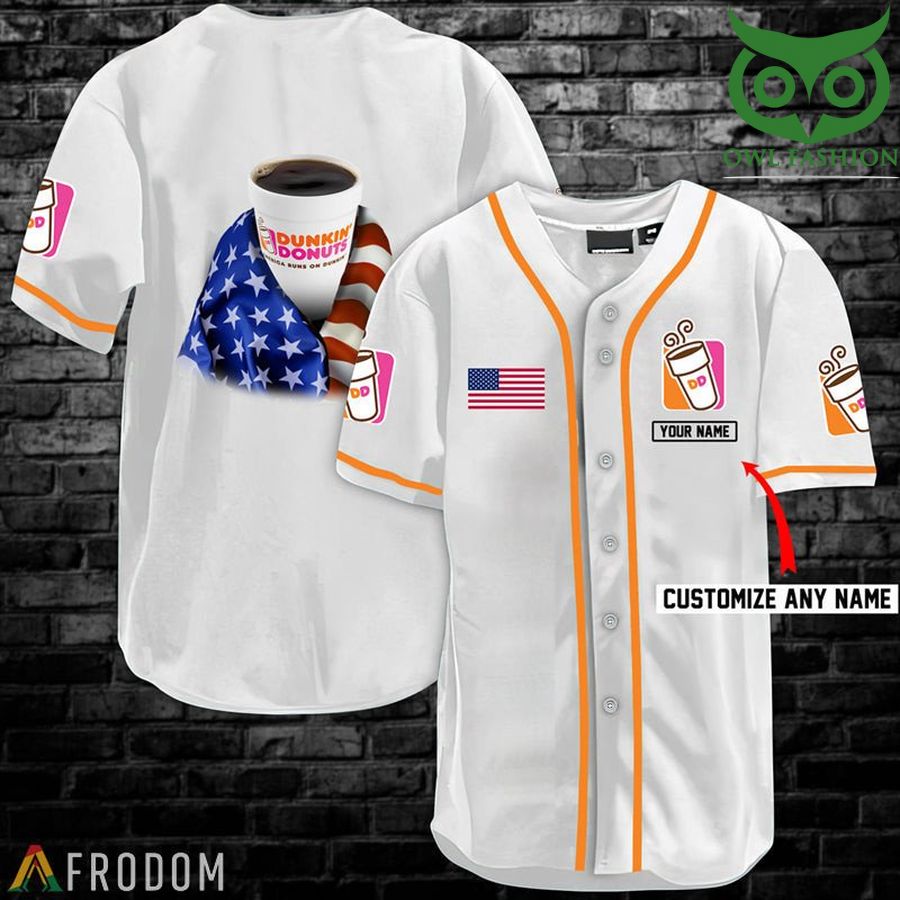 Personalized Vintage White USA Flag Dunkin’ Donuts Jersey Shirt