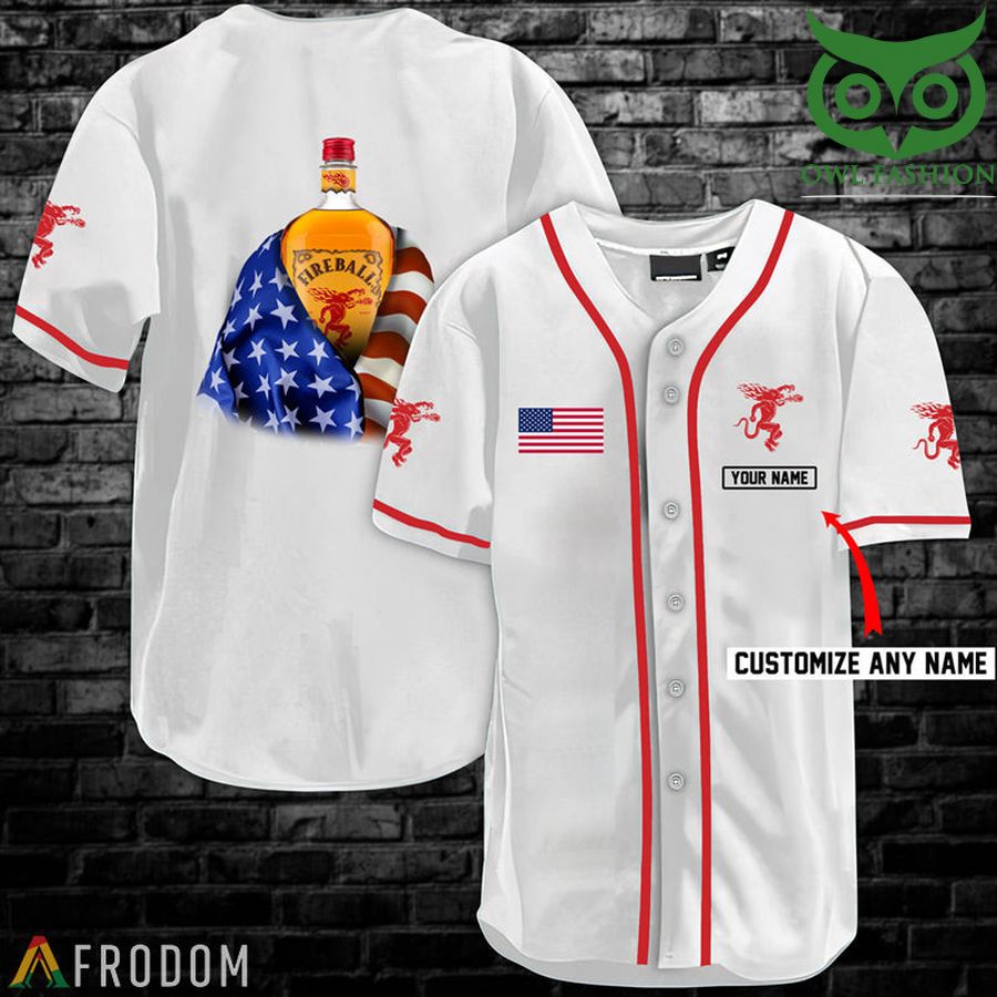 Personalized Vintage White USA Flag Fireball Whisky Jersey Shirt