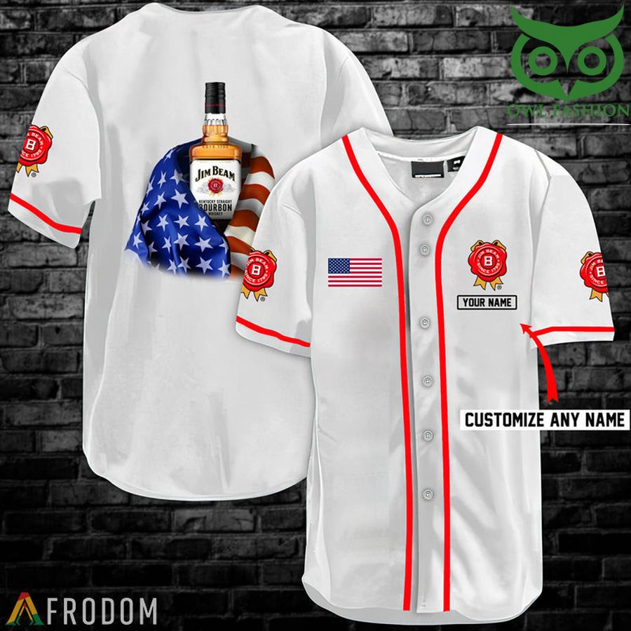 Personalized Vintage White USA Flag Jim Beam Jersey Shirt