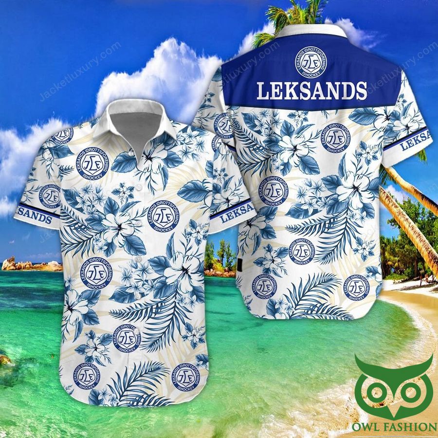 24 Leksands IF Blue Flowers White Background Hawaiian Shirt