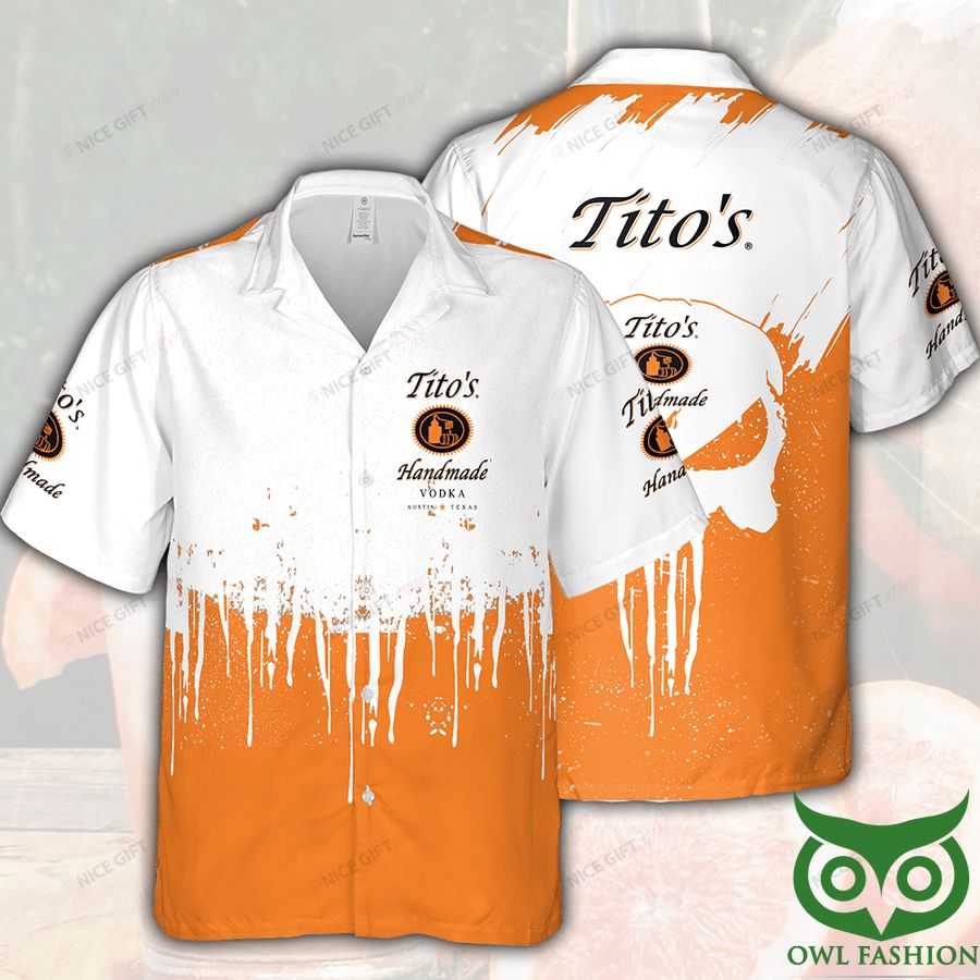 Tito's Handmade Vodka White and Orange Splash Hawaiian Shirt
