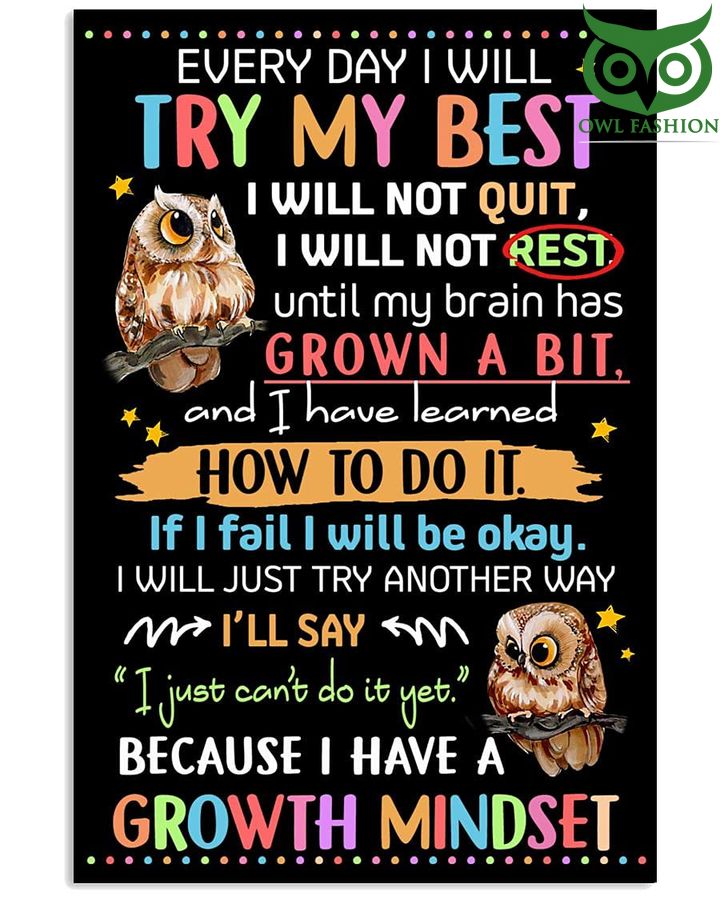 Every Day Will Try My Best Growth Mindset Owl Poster 