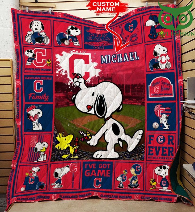 Personalized Cleveland Indians Snoopy MLB Quilt blanket