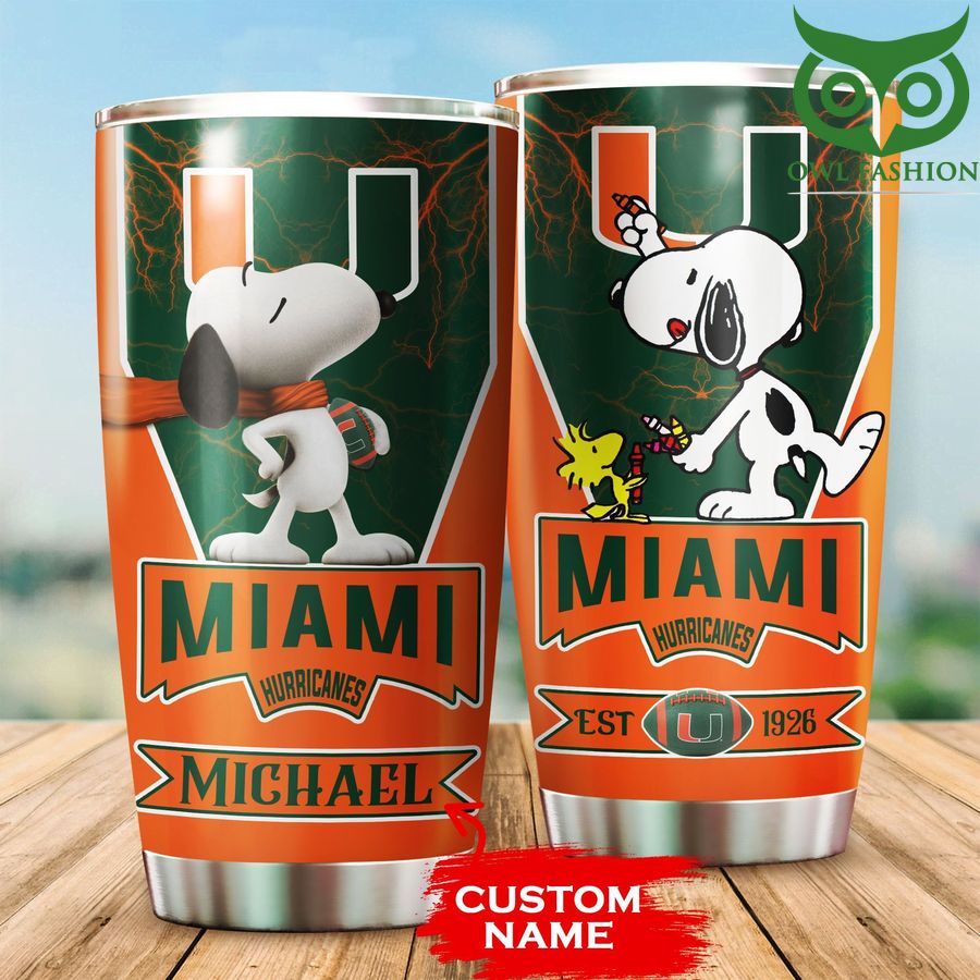 Personalized Snoopy NCAA Miami Hurricanes Tumbler cup 