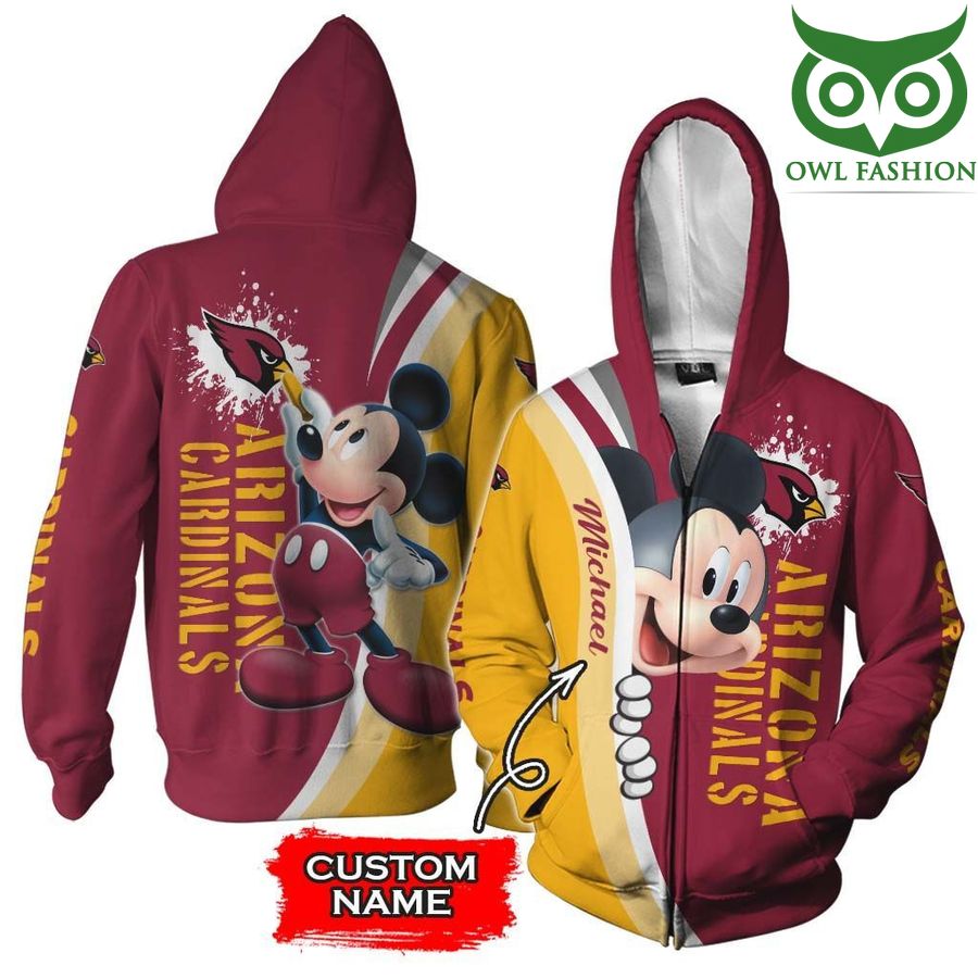 Arizona Cardinals Mickey Mouse NFL 3D CUSTOM NAME hoodie
