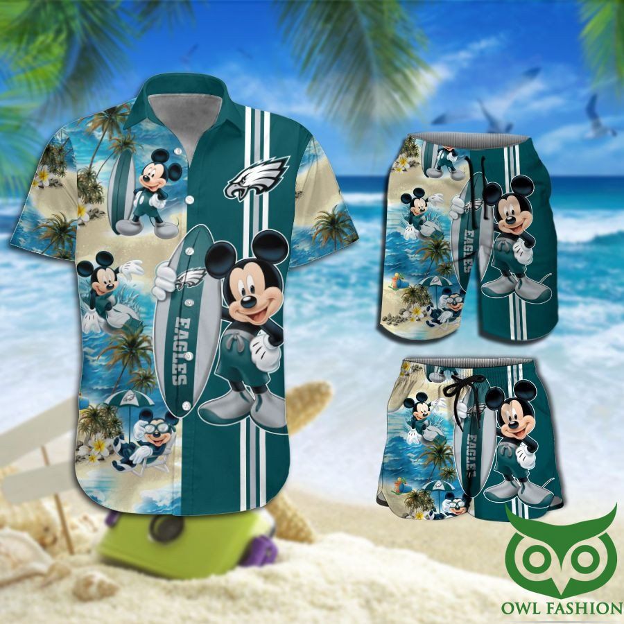 8 Philadelphia Eagles Hawaiian Shirt and Shorts Mickey Mouse NFL