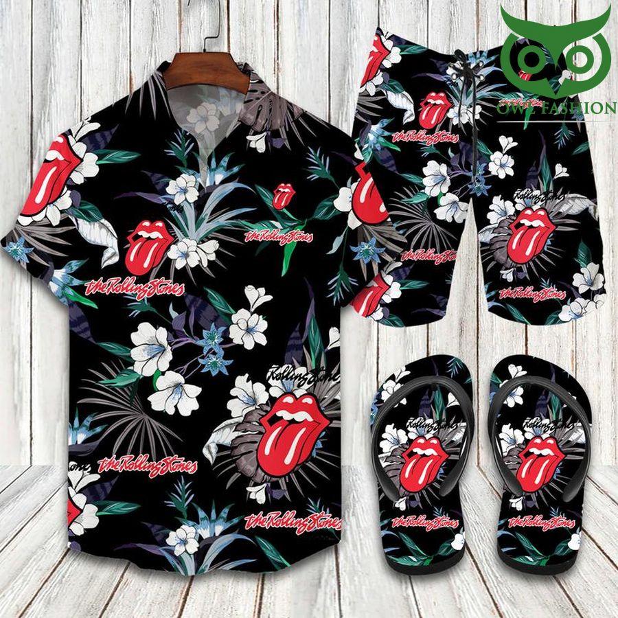 104 THE ROLLING STONES lips FLIP FLOPS AND COMBO HAWAII SHIRT SHORTS