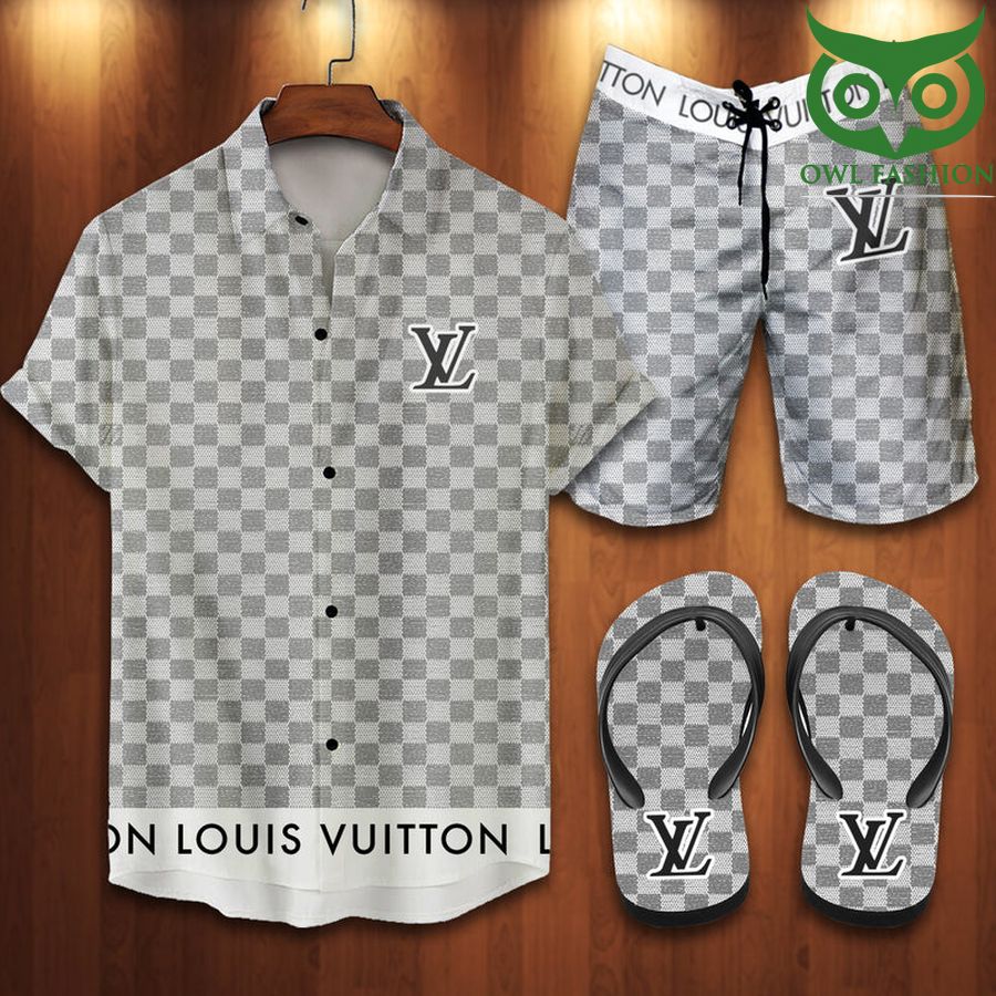 2 Louis Vuitton grey caro 2022 FLIP FLOPS AND COMBO HAWAII SHIRT SHORTS