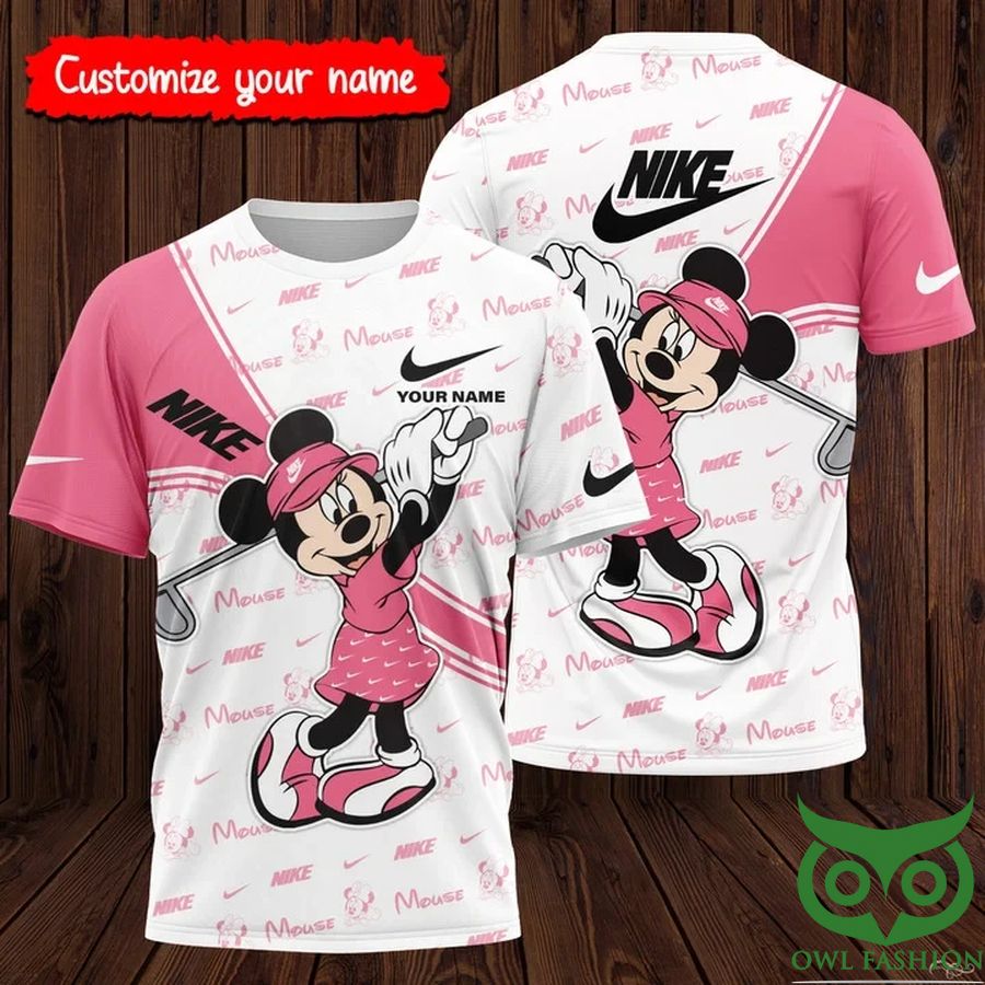 Custom Name Luxury Nike Pink Mickey Golf 3D T-shirt