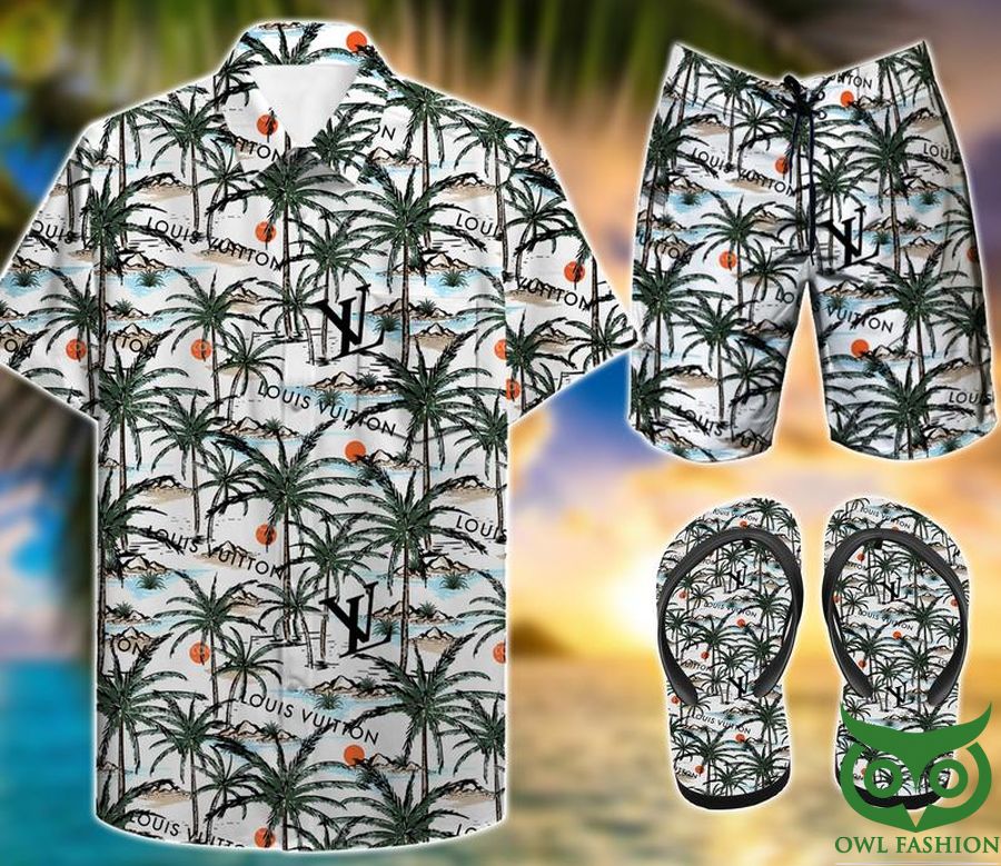 Louis Vuitton Coconut Tree Beach Combo Flip Flop and Combo Hawaiian Shirt Shorts