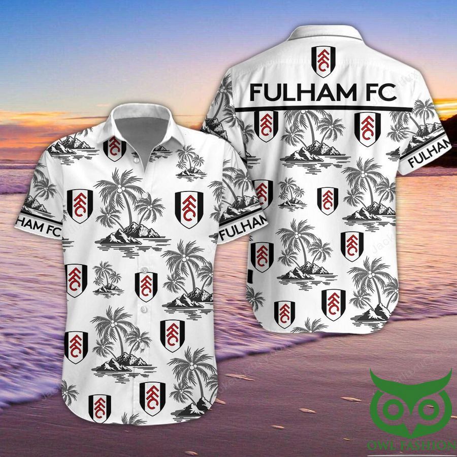 6 Fulham Gray Coconut Tree White Hawaiian Shirt