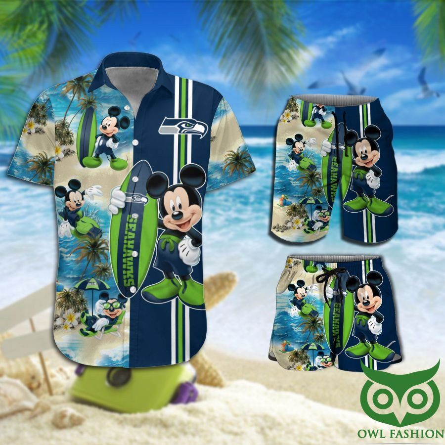 Seattle Seahawks Mickey Mouse Hawaiian Shirt Shorts NFL