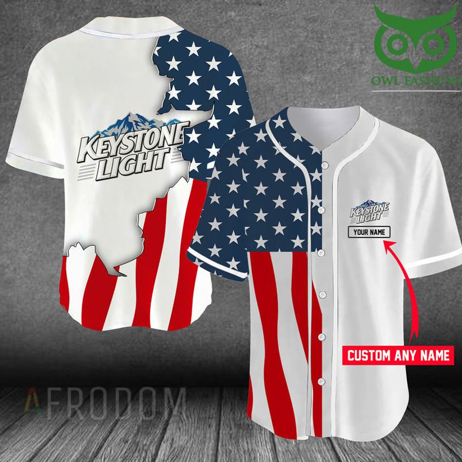 Personalized US Flag Keystone Light Baseball Jersey