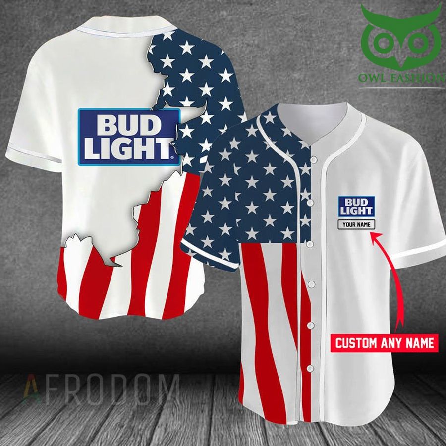 Personalized US Flag Bud Light Baseball Jersey