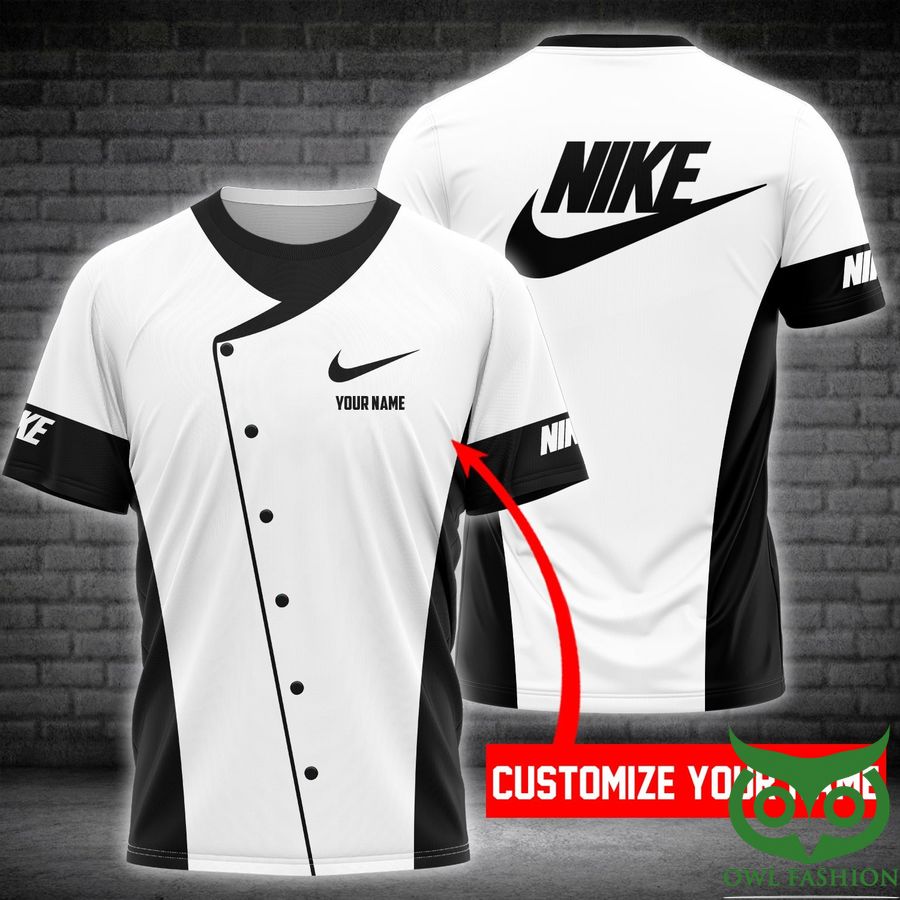 Custom Name Luxury Nike White Black Button 3D T-shirt