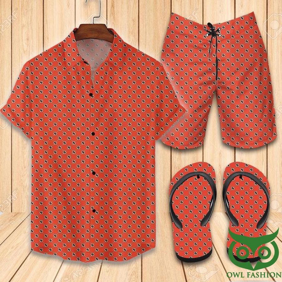 Gucci Monogram Orange Flip Flops And Combo Hawaiian Shirt Shorts