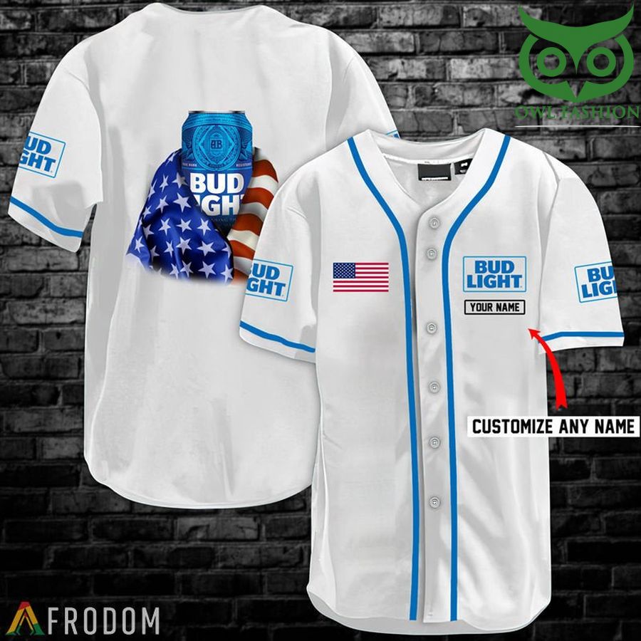 68 Personalized Vintage White USA Flag Bud Light Jersey Shirt