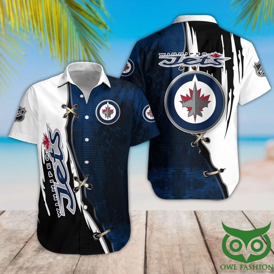 19 Winnipeg Jets Dark Blue and Black Hawaiian Shirt