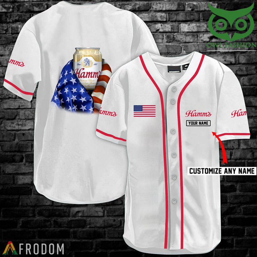 32 Personalized Vintage White USA Flag Hamms Beer Jersey Shirt