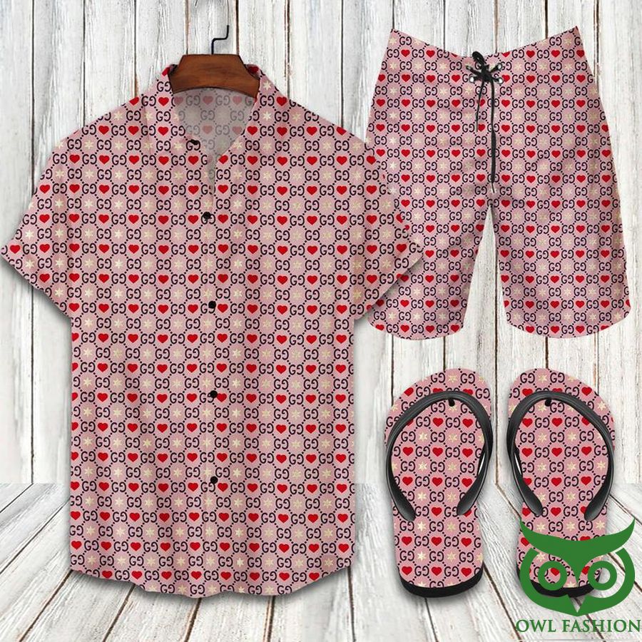 148 Gucci Heart Pink Flip Flops And Combo Hawaiian Shirt Shorts