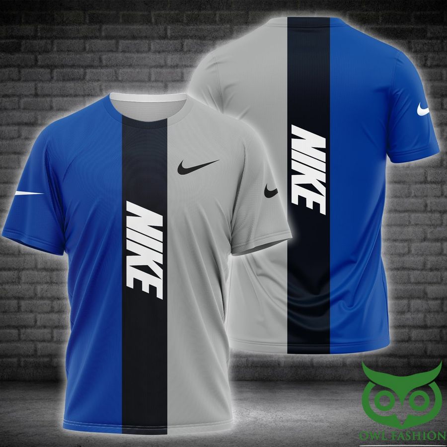 7 Luxury Nike Gray and Blue 3D T shirt