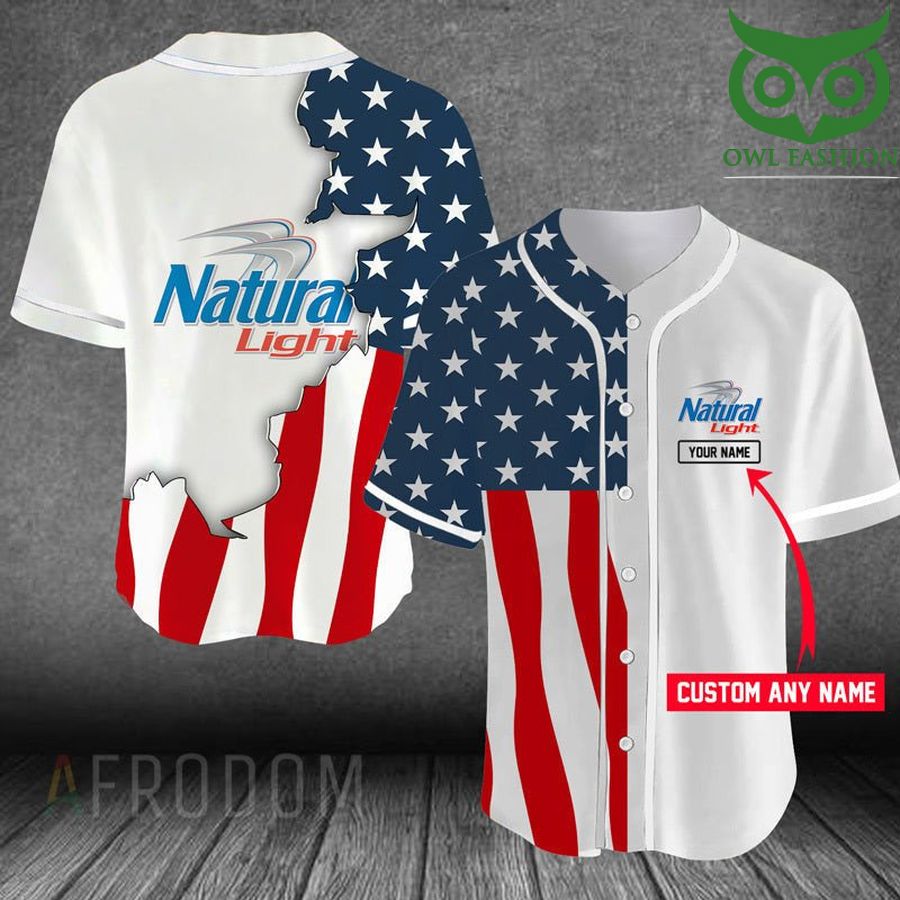 89 Personalized US Flag Natural Light Baseball Jersey