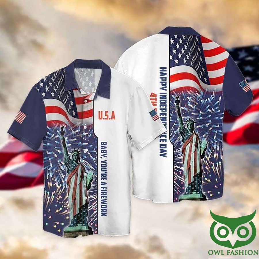 46 4th Of July Independence Day American Flag Statue Of Liberty Hawaiian Shirt