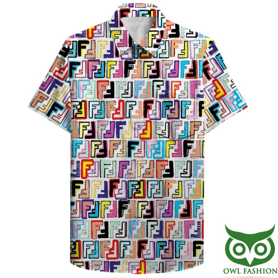 175 Fendi Colorful Logo Bright Flip Flops And Combo Hawaiian Shirt Shorts
