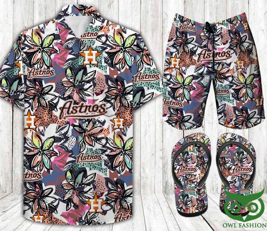 Houston Astros Drawed Flower Flip Flops Combo Hawaiian Shirt Shorts
