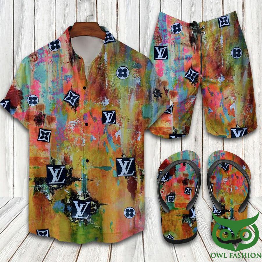 14 Louis Vuitton Painting Flip Flops And Combo Hawaiian Shirt Shorts