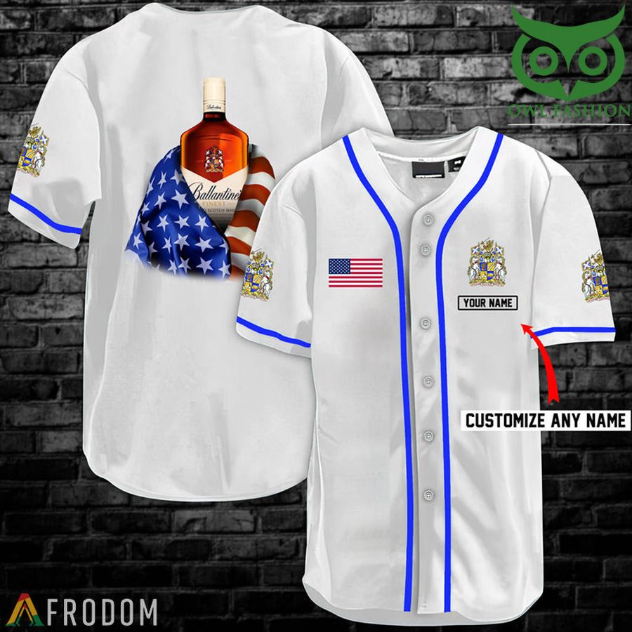 39 Personalized Vintage White USA Flag Ballantine Jersey Shirt