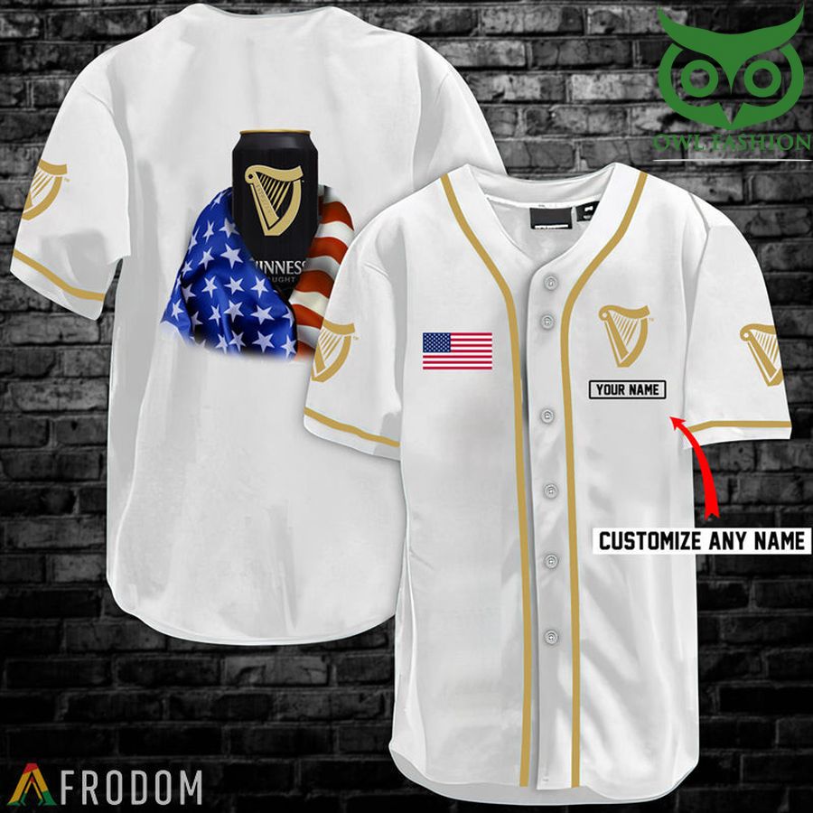 75 Personalized Vintage White USA Flag Guinness Jersey Shirt