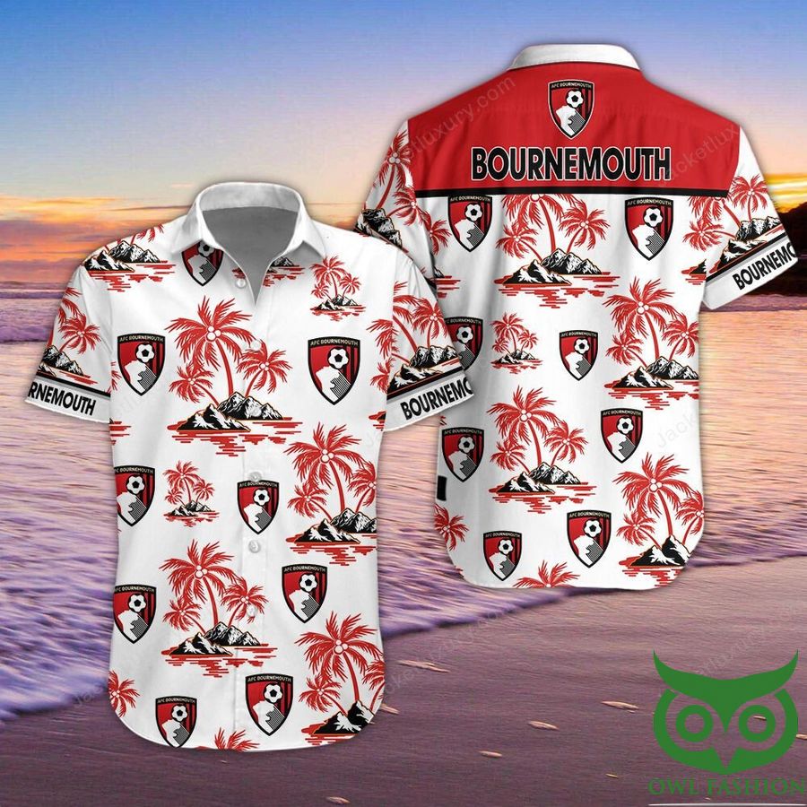 2 A.F.C. Bournemouth Red and White Hawaiian Shirt