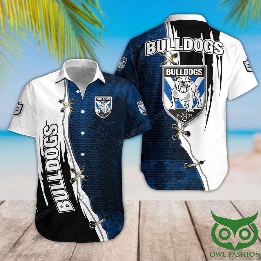 9 Canterbury Bankstown Bulldogs White and Dark Blue Hawaiian Shirt