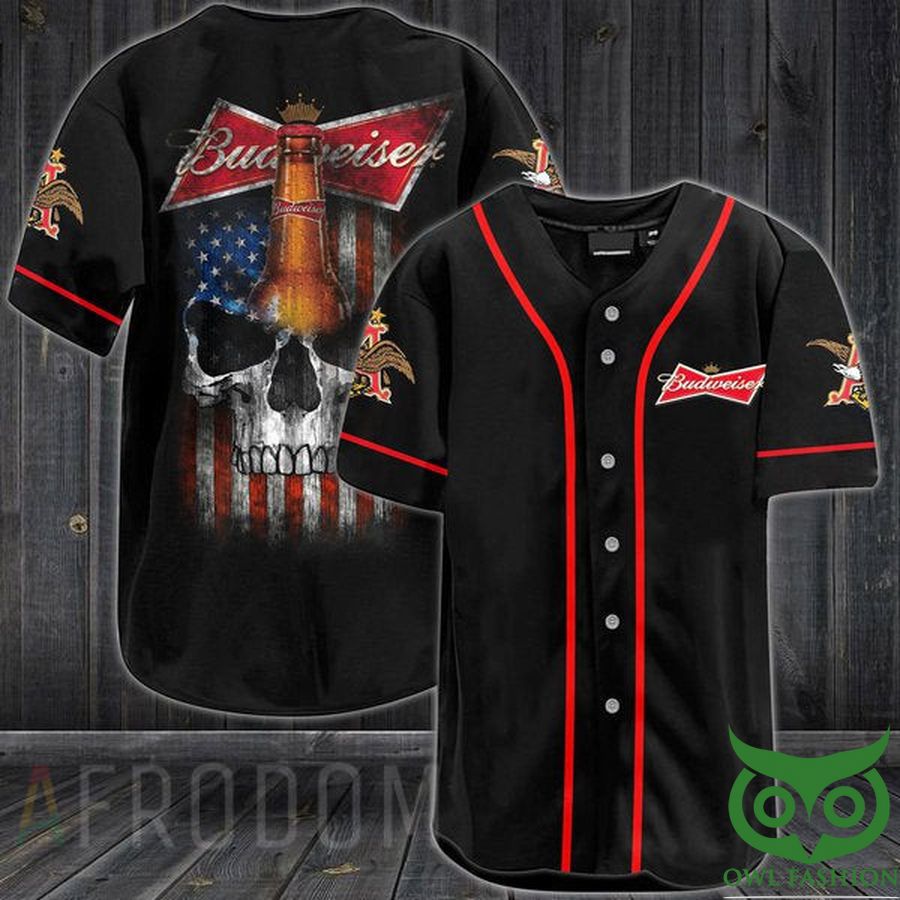 35 US Flag Black Skull Budweiser Baseball Jersey