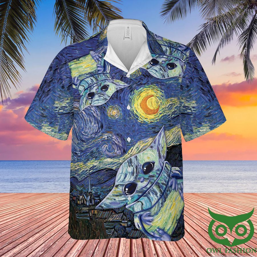 11 Star Wars Baby Yoda Starry Night Vincent van Gogh Hawaiian Shirt