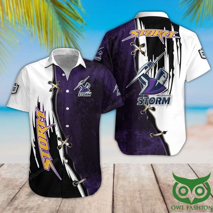6 Melbourne Storm Dark Purple and White Hawaiian Shirt